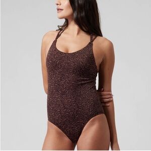 Athleta Keyhole One Piece Swimsuit - Brown Floral, Size Small